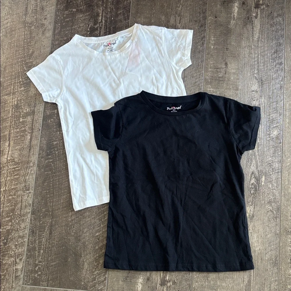 2 Short Sleeve Tees Black & White size 10/12 NWT +  2 pairs of shorts 10/12